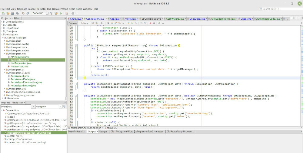 Screenshot of NetBeans 8.2 on my system, with microgram code open